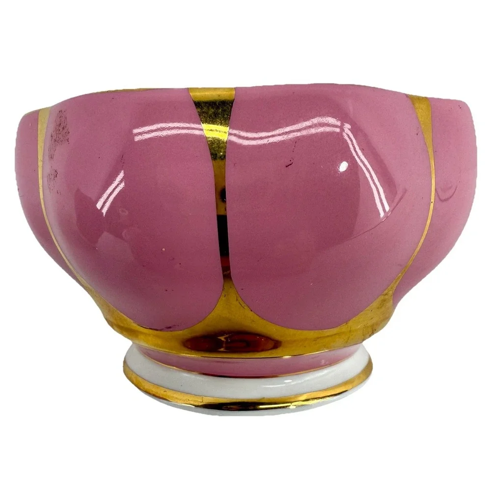Queen Anne England Bone China‎ Pink Gold Open Creamer Sugar Bowl Set Vintage EUC